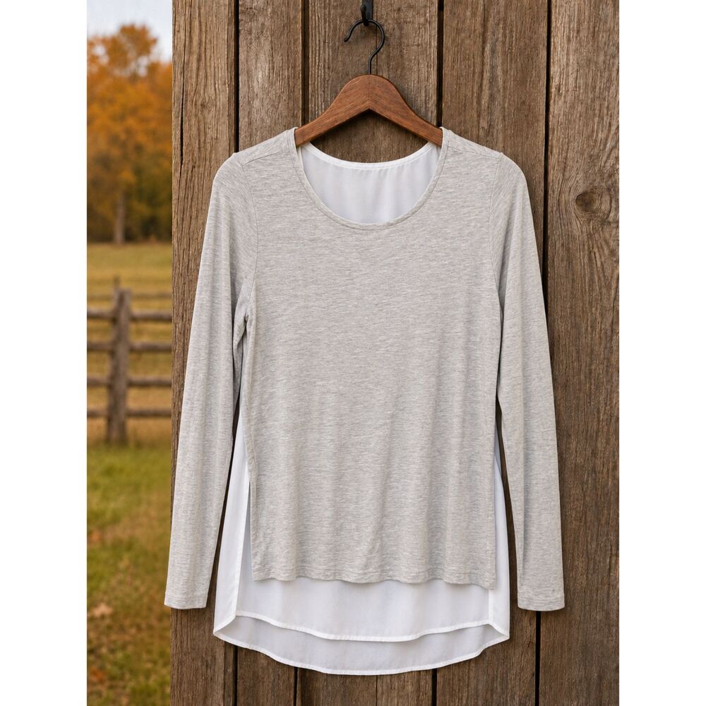 Pebble & Stone Women’s Gray Cream Layered Look High-Low Tunic Top